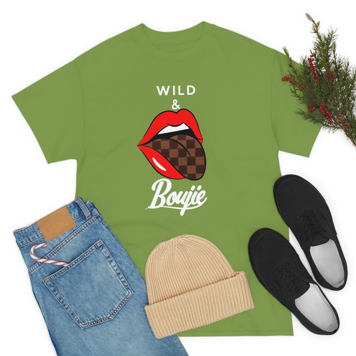 Wild and boujie red lip with white font