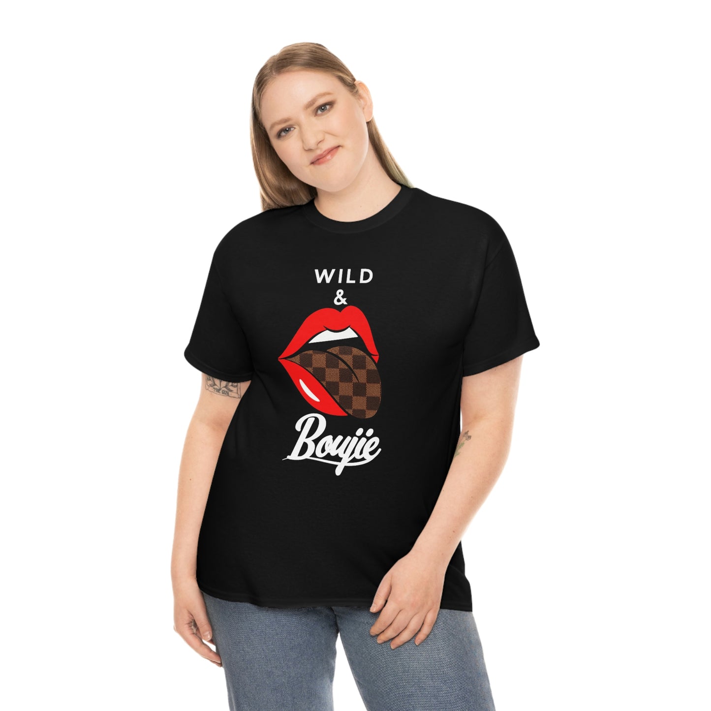 Wild and boujie red lip with white font