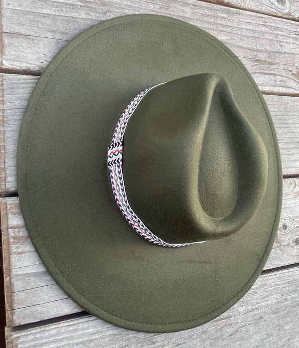 Wide Brim Panama Hat in Vegan Felt with Jacquard Tape