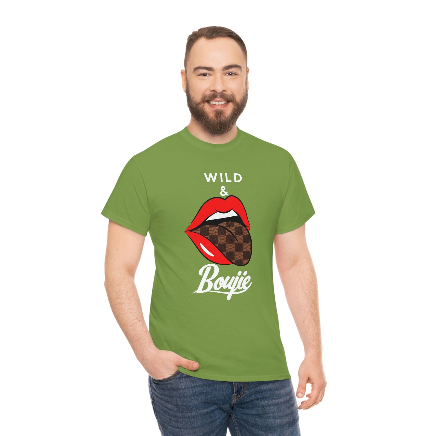 Wild and boujie red lip with white font
