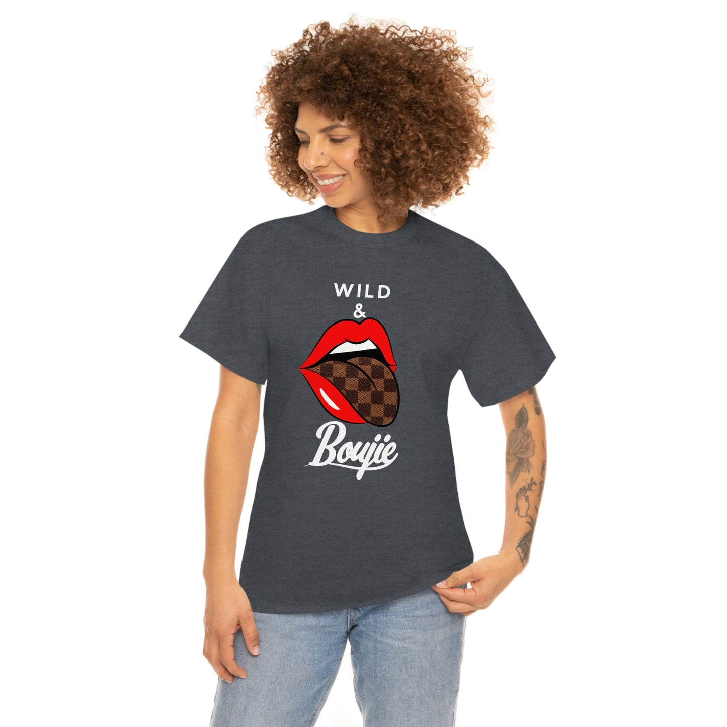 Wild and boujie red lip with white font