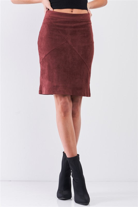 Suede High-Waisted Asymmetrical Stitch Mini Skirt