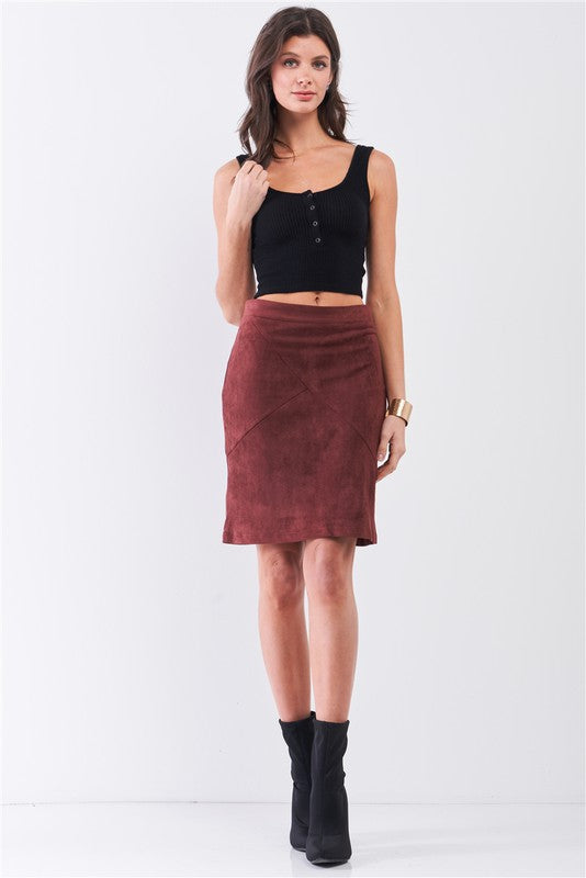 Suede High-Waisted Asymmetrical Stitch Mini Skirt