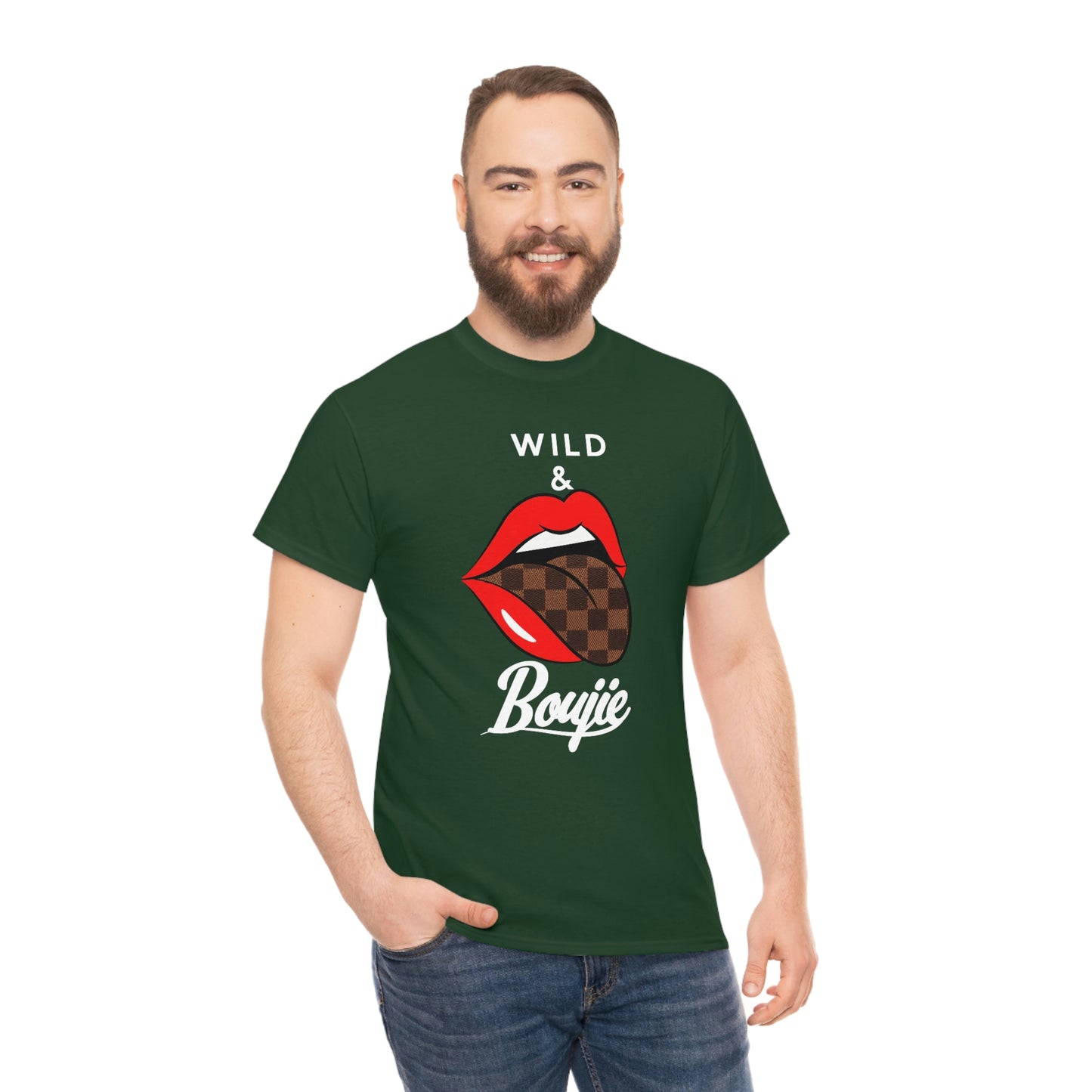 Wild and boujie red lip with white font