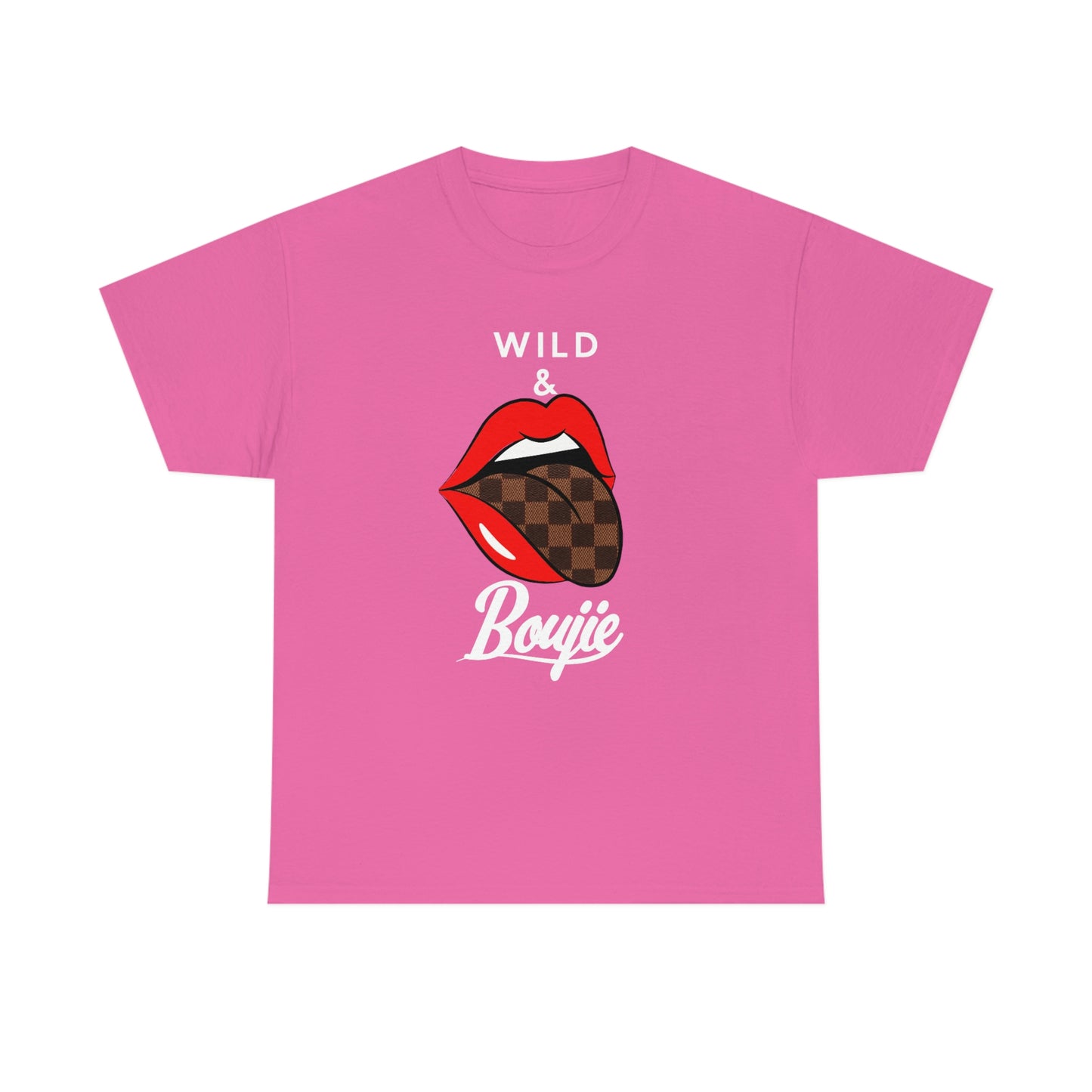 Wild and boujie red lip with white font