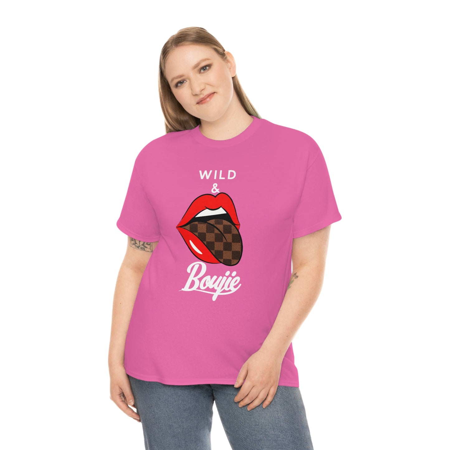 Wild and boujie red lip with white font