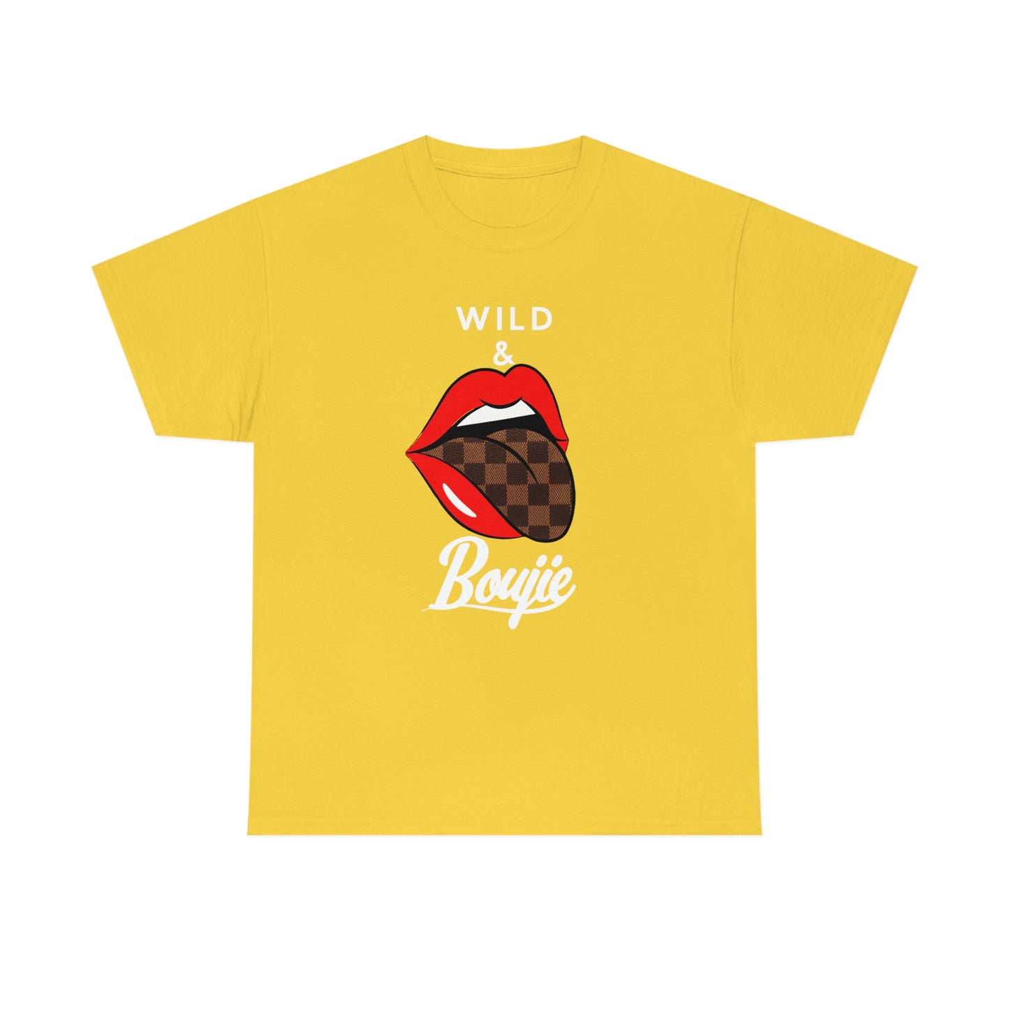 Wild and boujie red lip with white font