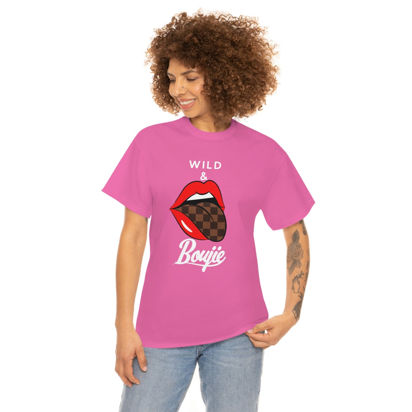 Wild and boujie red lip with white font