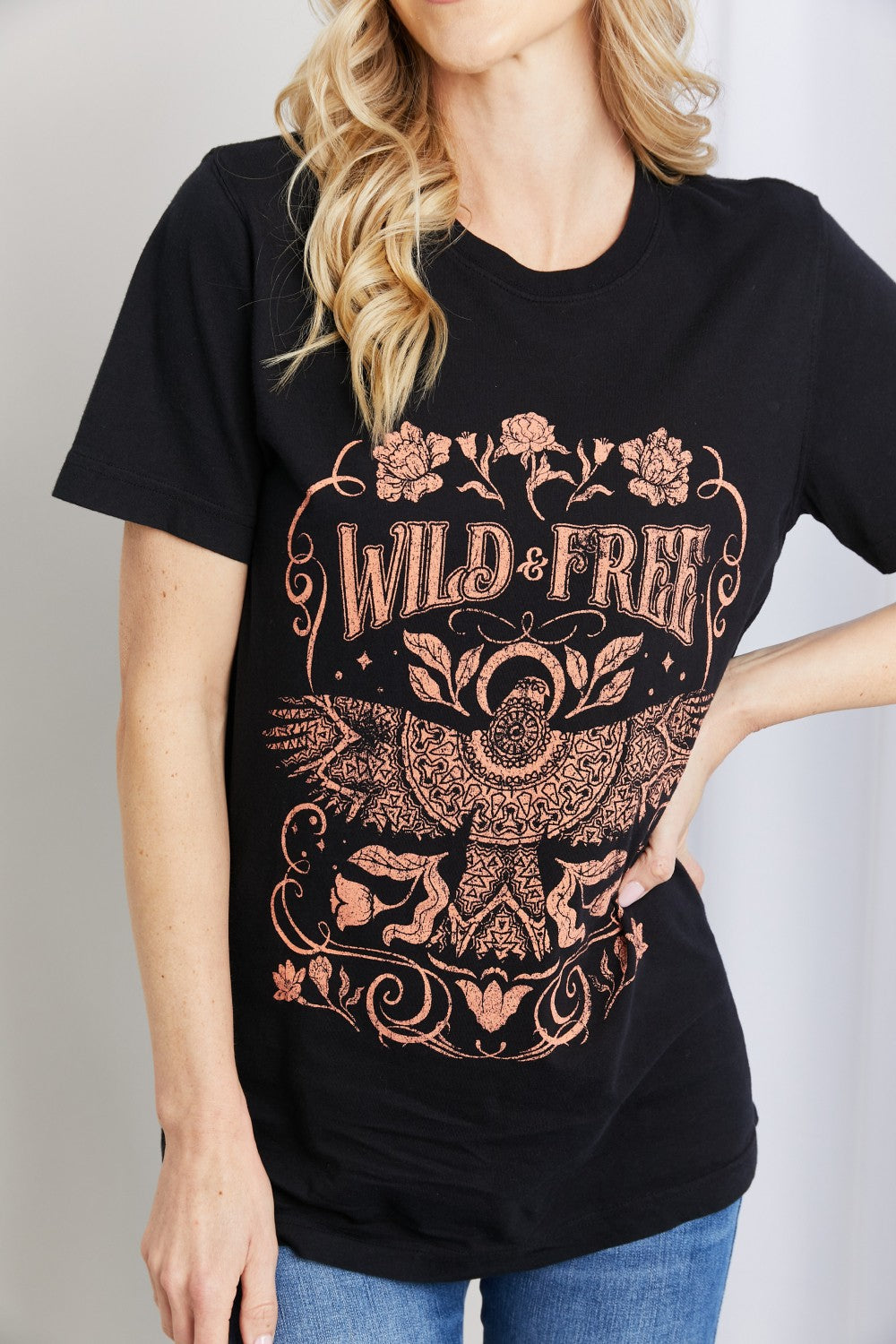 MineB Full Size Wild Free Graphic Round Neck Tee