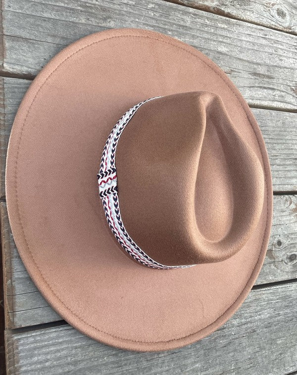 Wide Brim Panama Hat in Vegan Felt with Jacquard Tape