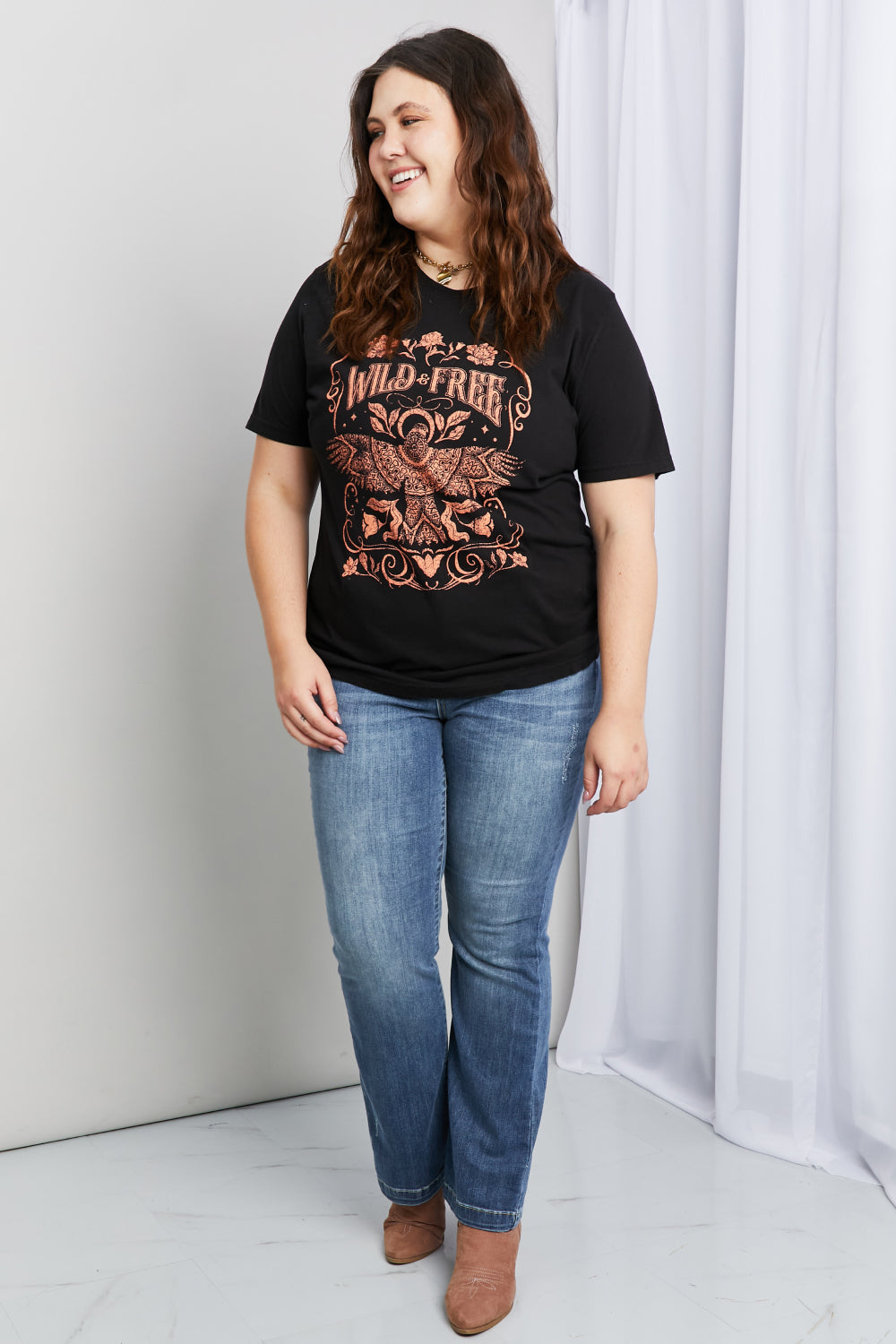 MineB Full Size Wild Free Graphic Round Neck Tee