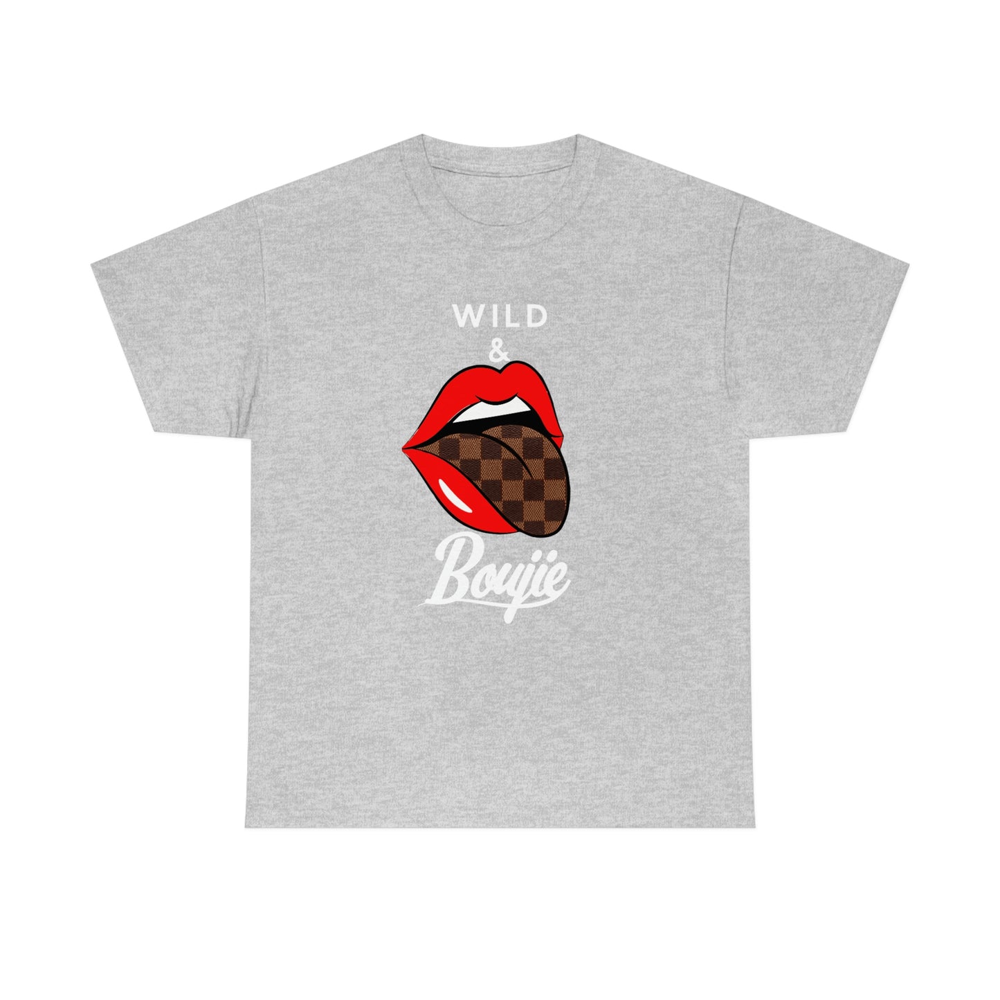 Wild and boujie red lip with white font