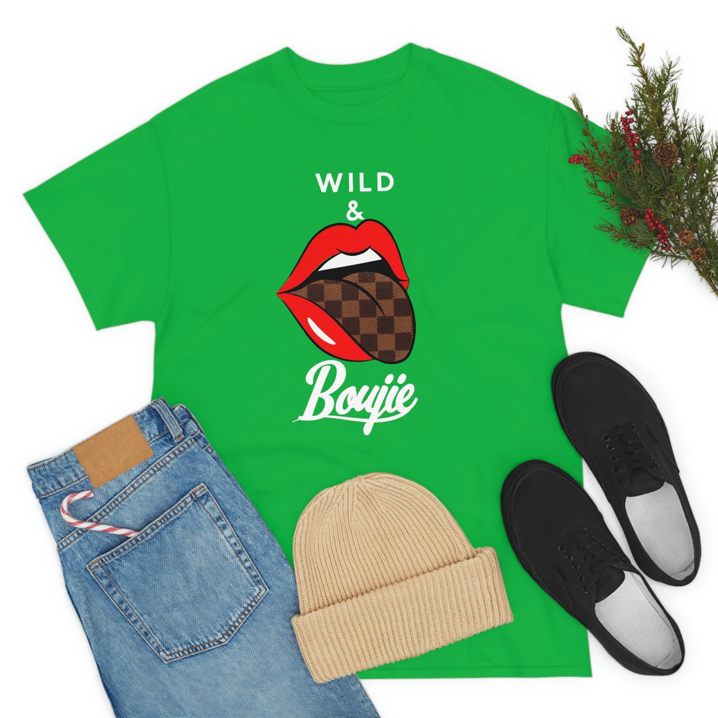 Wild and boujie red lip with white font