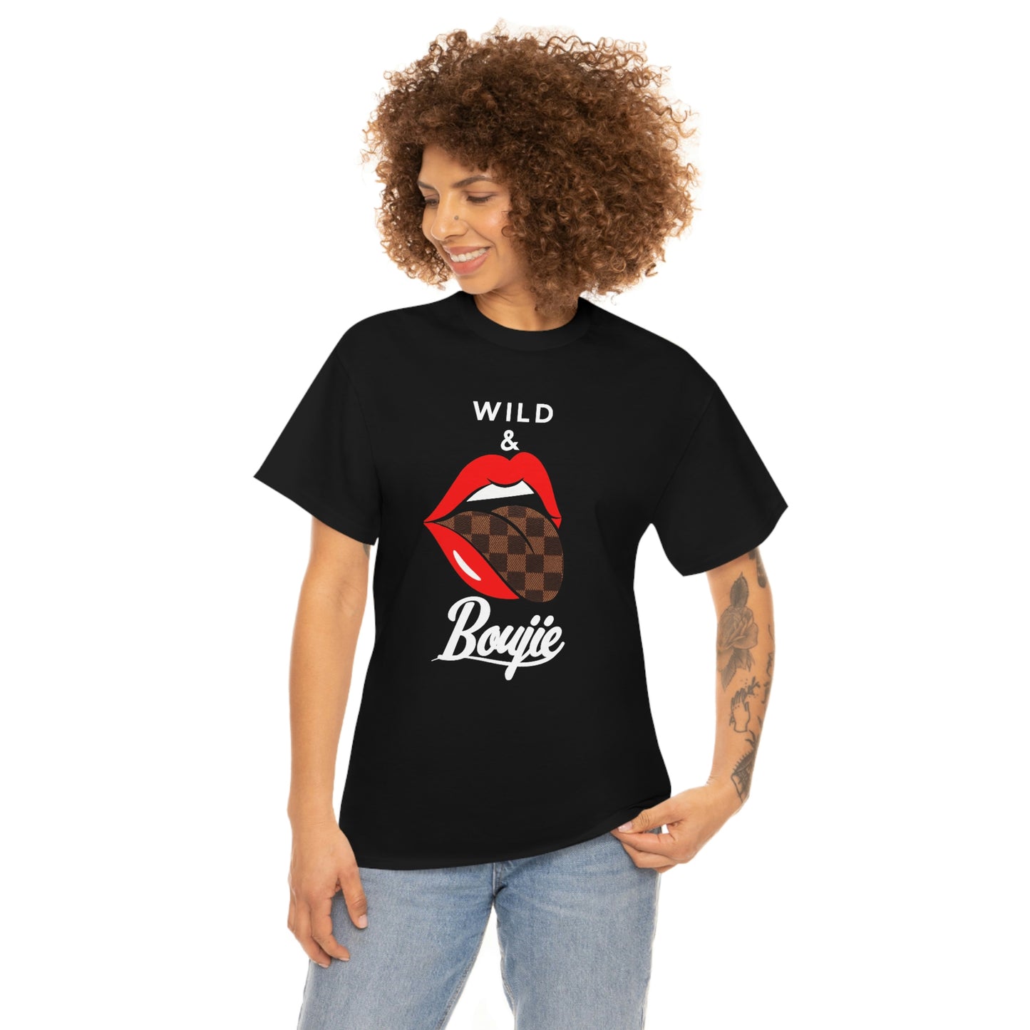 Wild and boujie red lip with white font