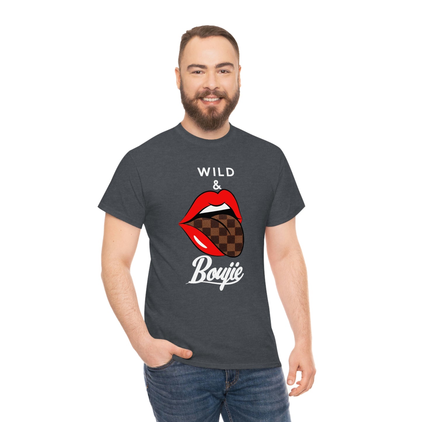 Wild and boujie red lip with white font