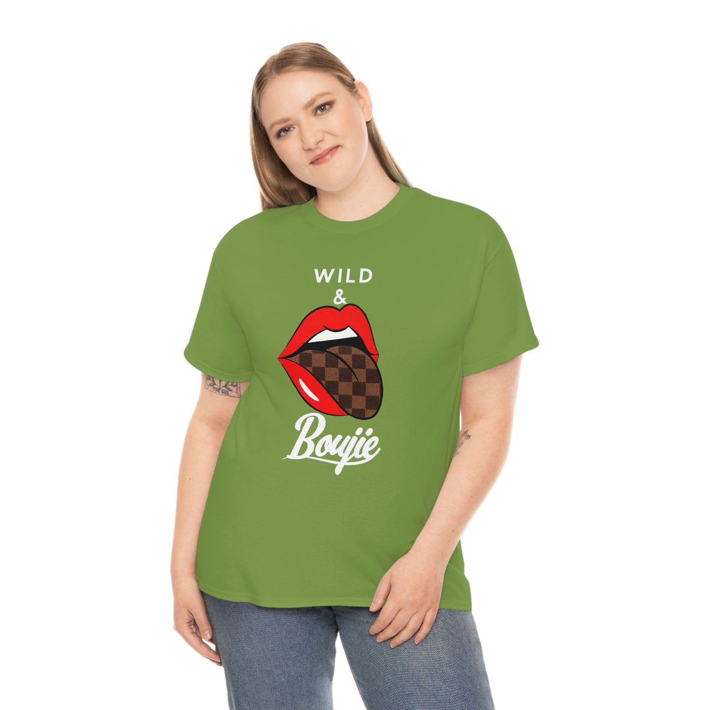 Wild and boujie red lip with white font