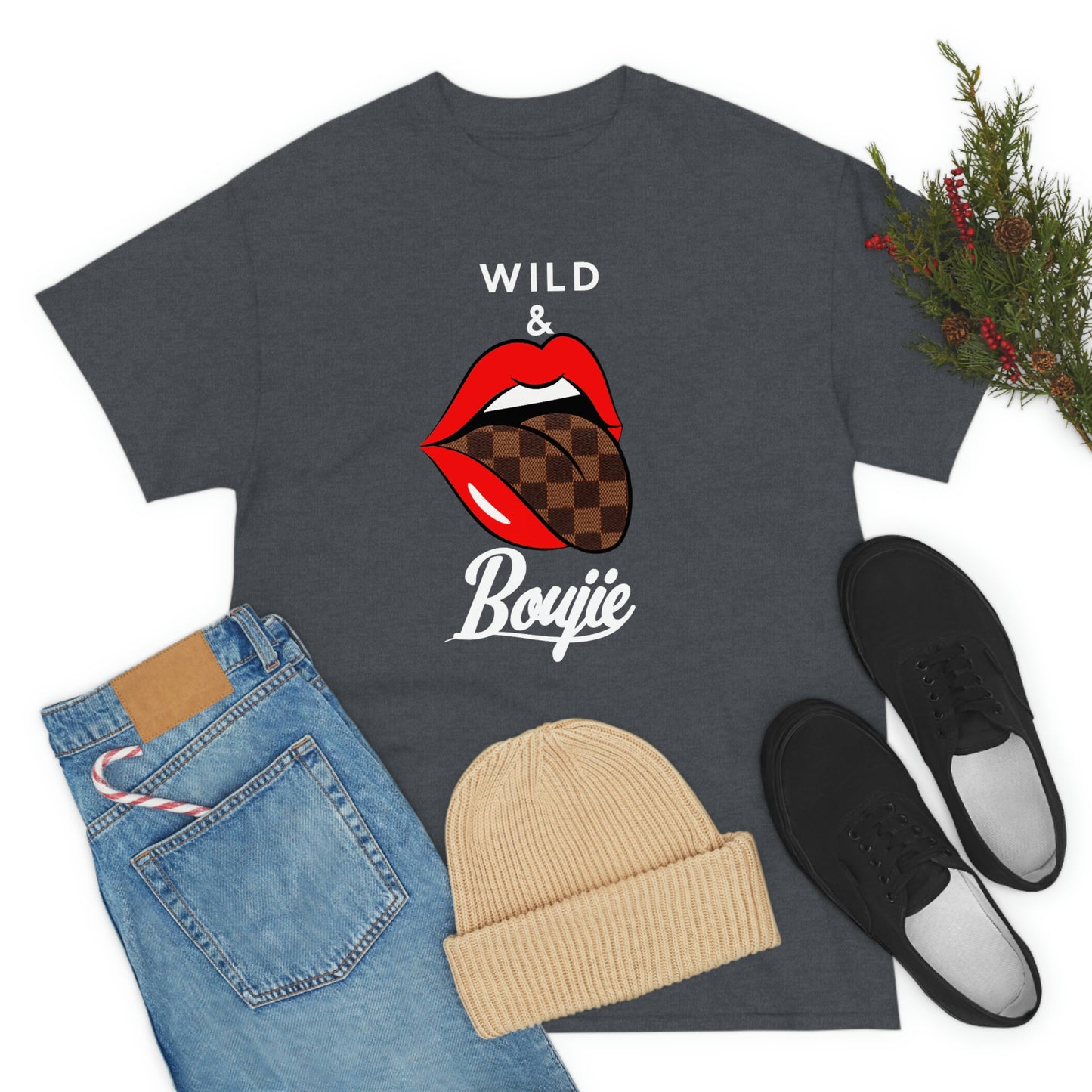 Wild and boujie red lip with white font