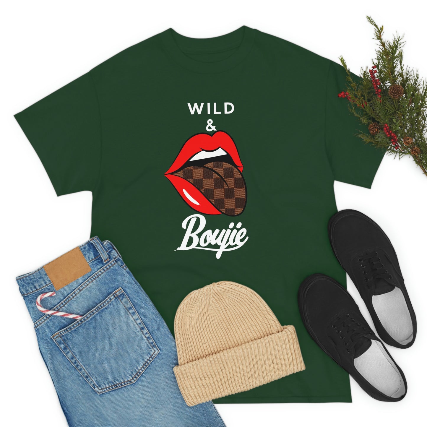 Wild and boujie red lip with white font