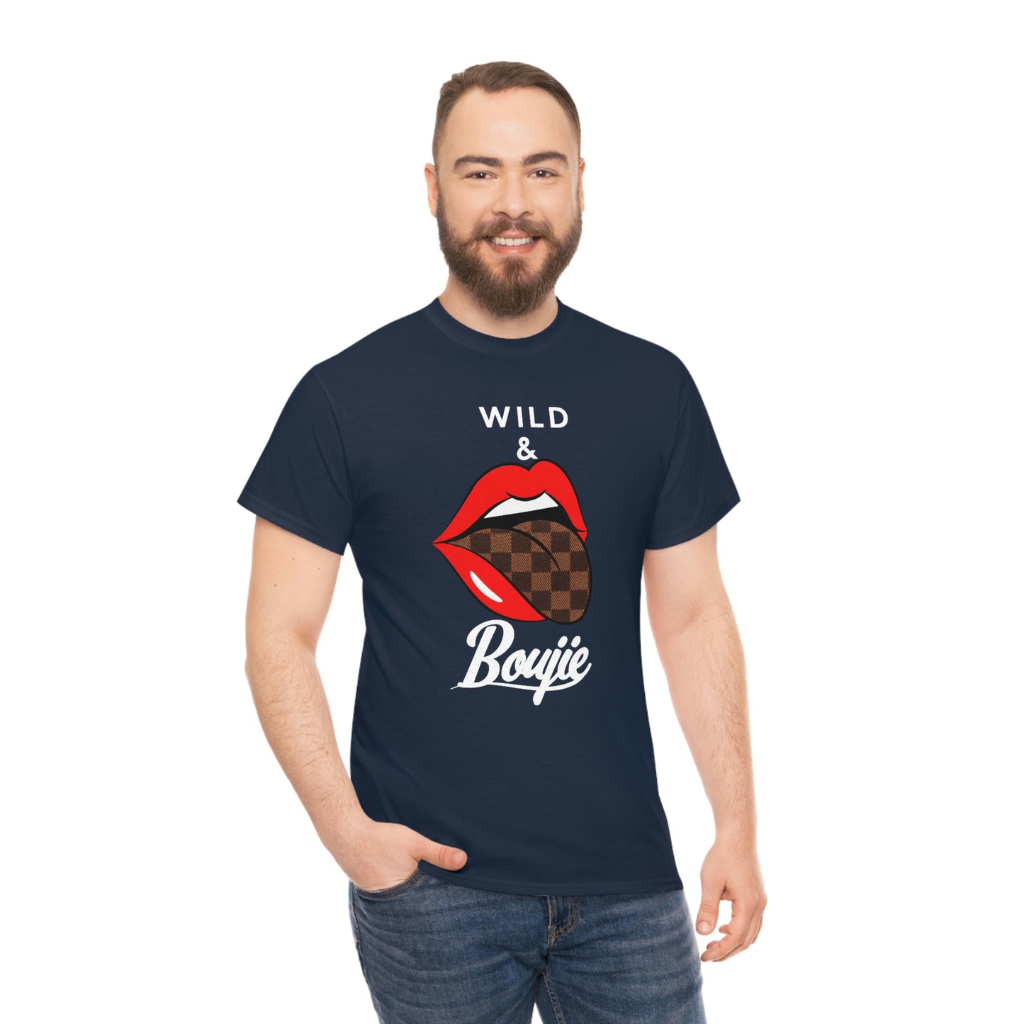 Wild and boujie red lip with white font