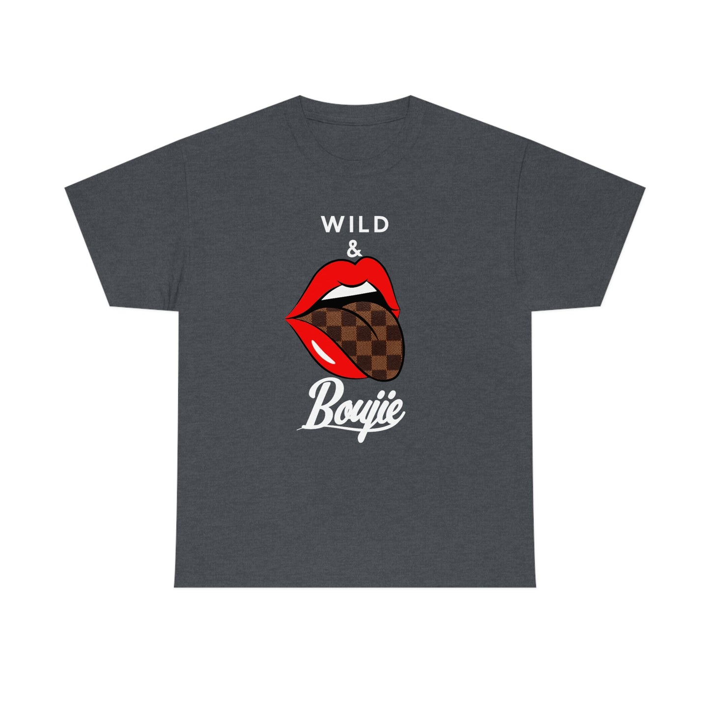 Wild and boujie red lip with white font