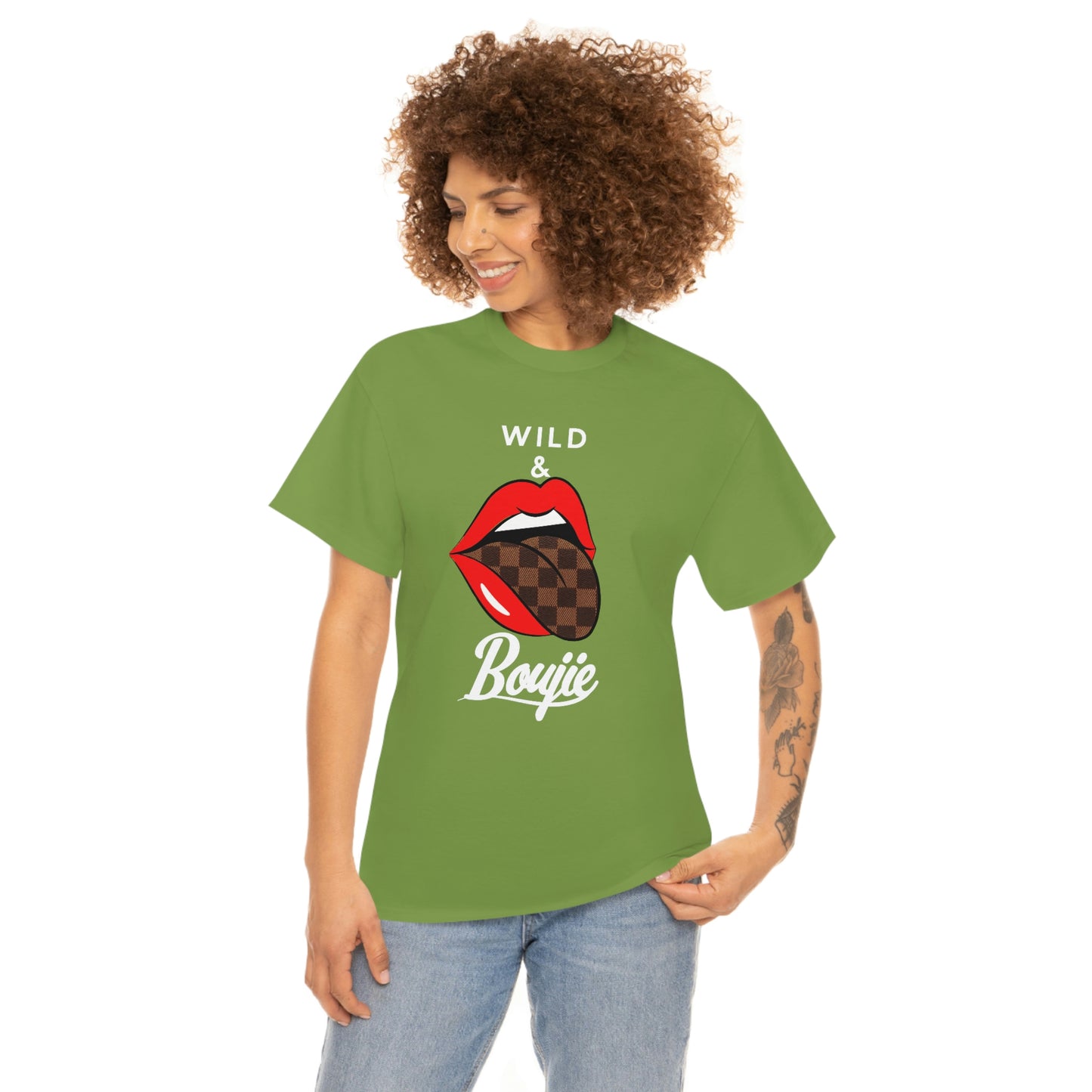 Wild and boujie red lip with white font