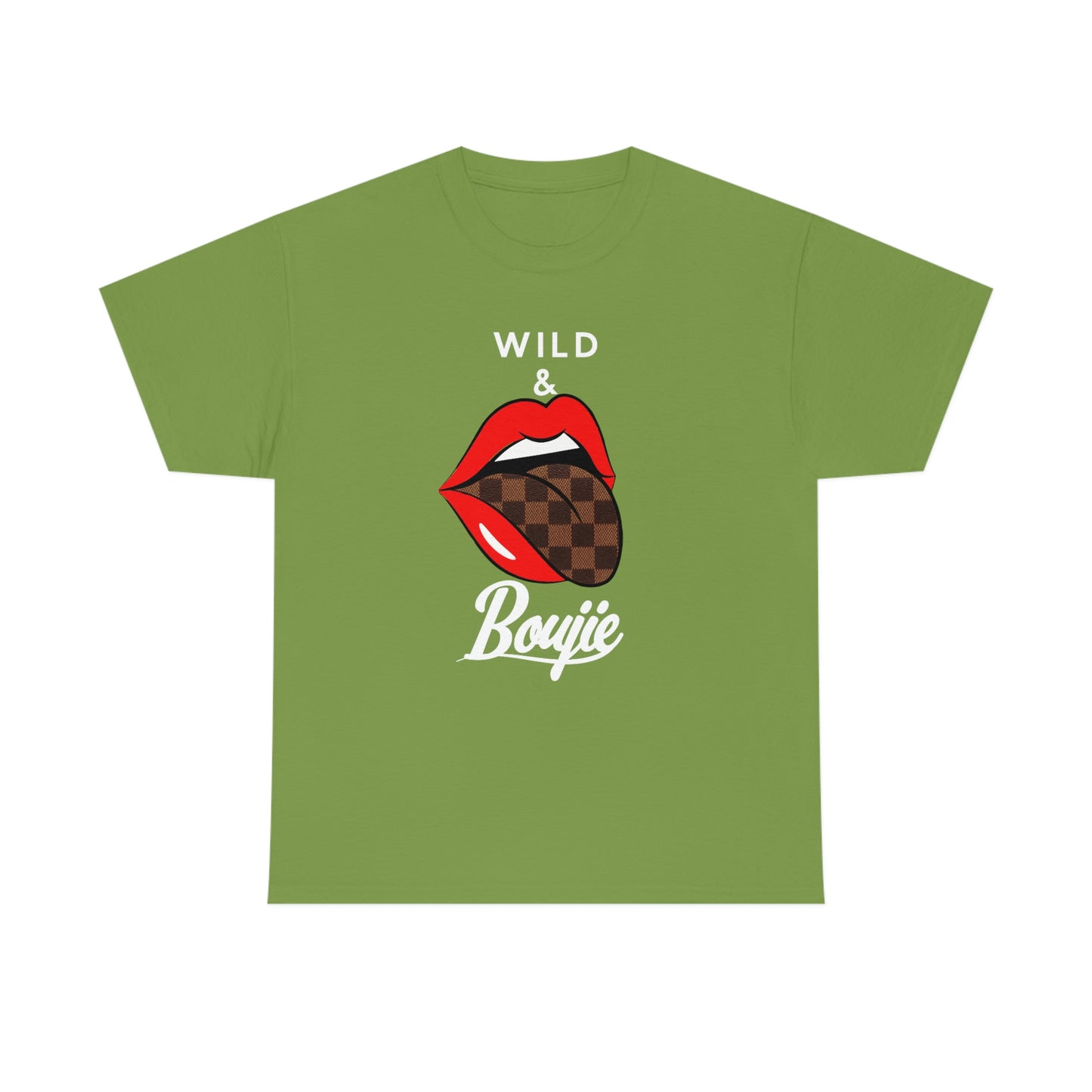 Wild and boujie red lip with white font