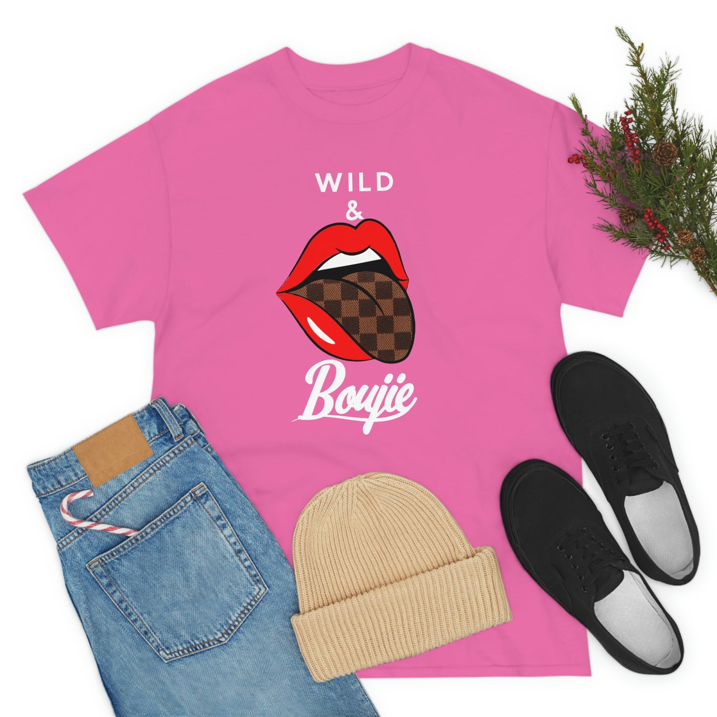Wild and boujie red lip with white font
