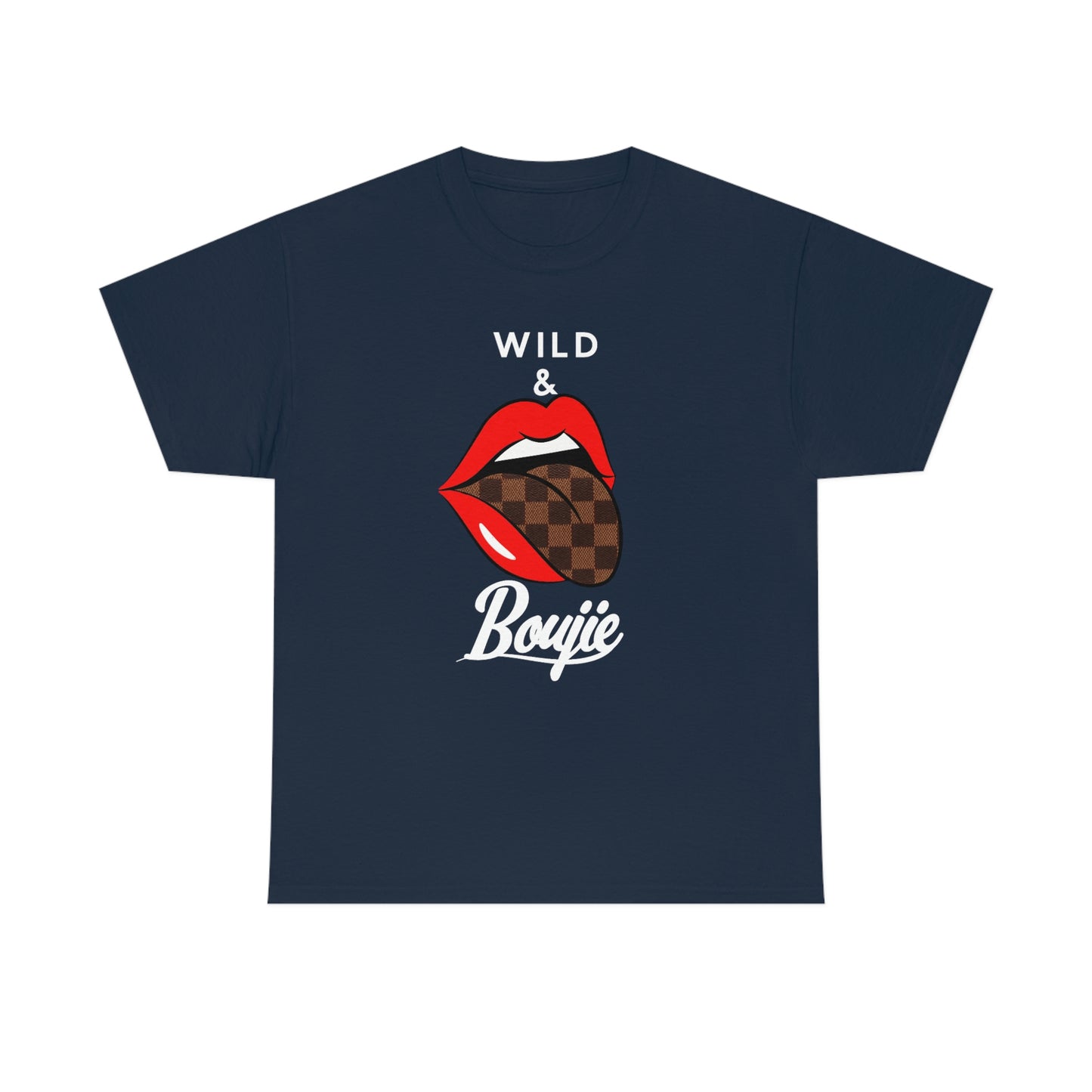 Wild and boujie red lip with white font