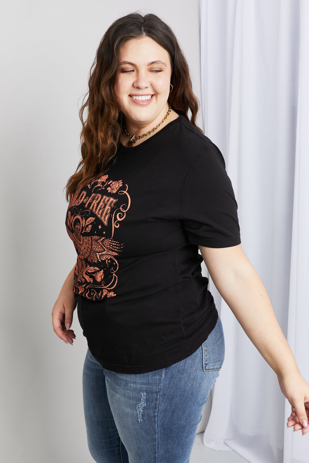 MineB Full Size Wild Free Graphic Round Neck Tee
