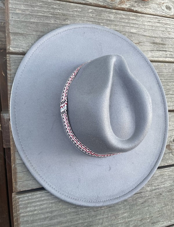 Wide Brim Panama Hat in Vegan Felt with Jacquard Tape