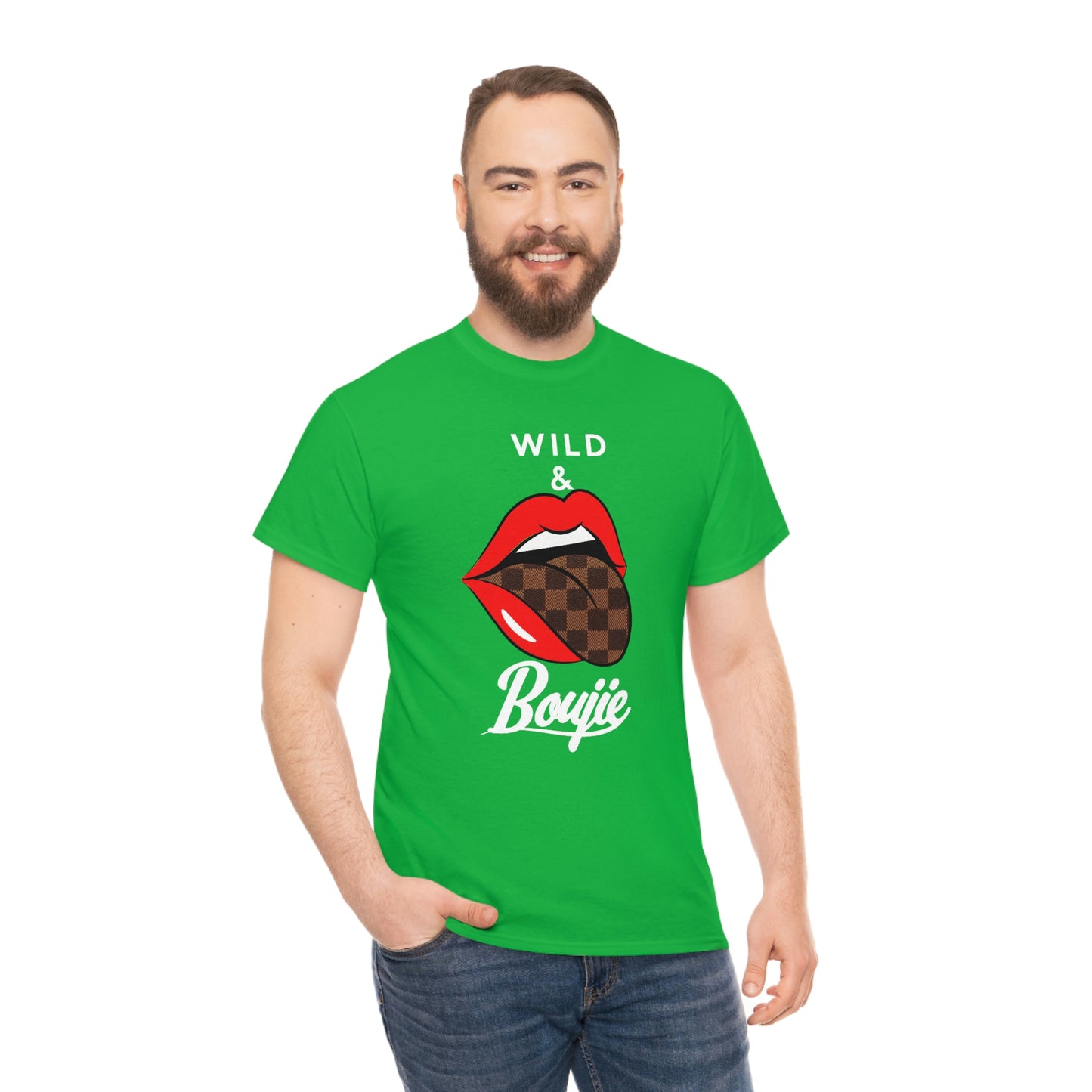 Wild and boujie red lip with white font