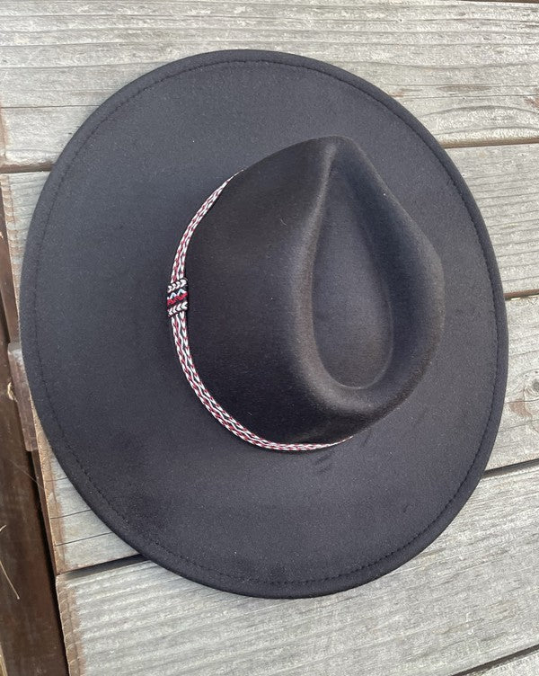Wide Brim Panama Hat in Vegan Felt with Jacquard Tape