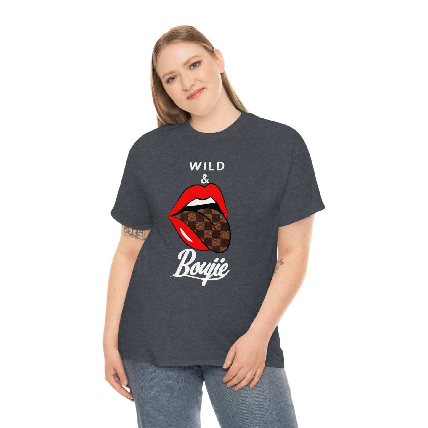 Wild and boujie red lip with white font