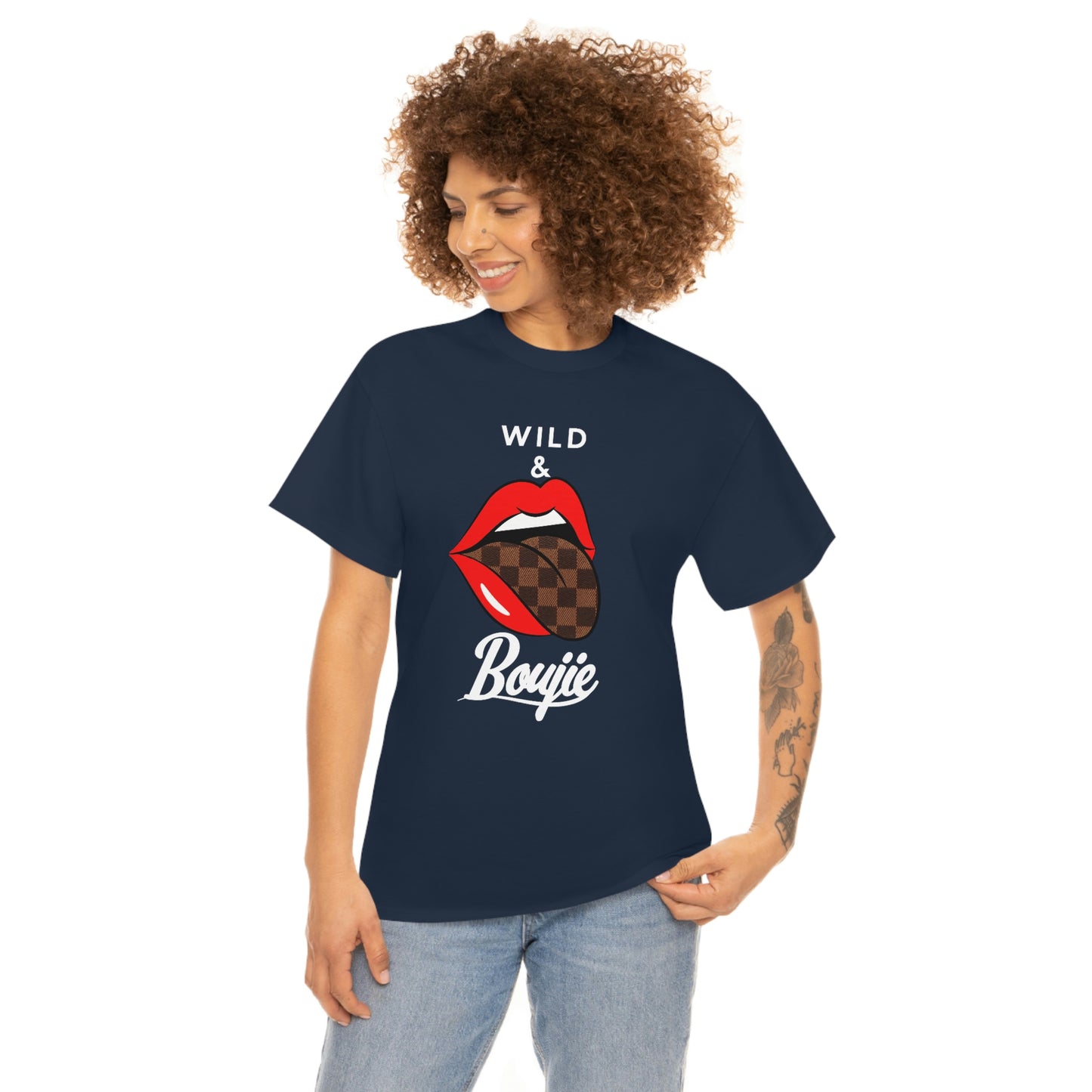 Wild and boujie red lip with white font