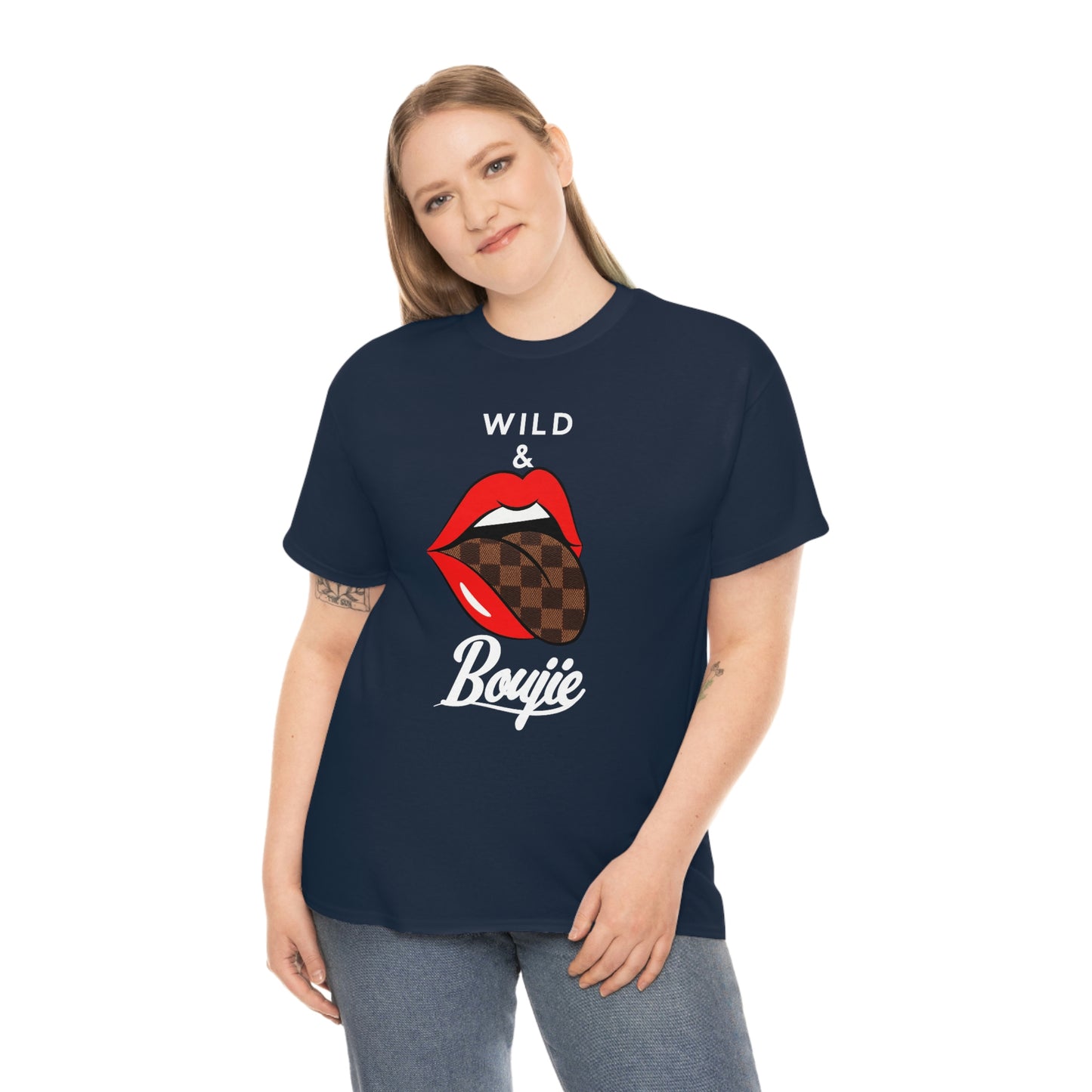 Wild and boujie red lip with white font