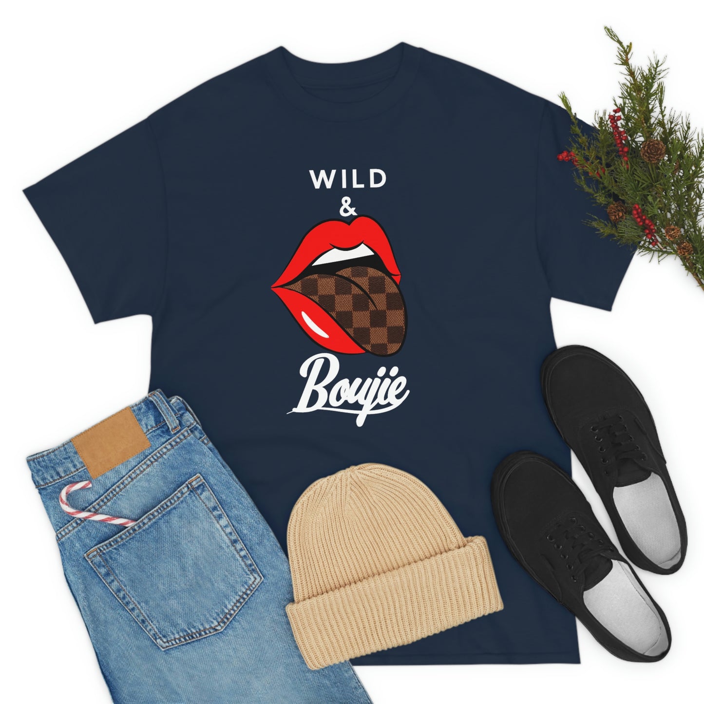 Wild and boujie red lip with white font