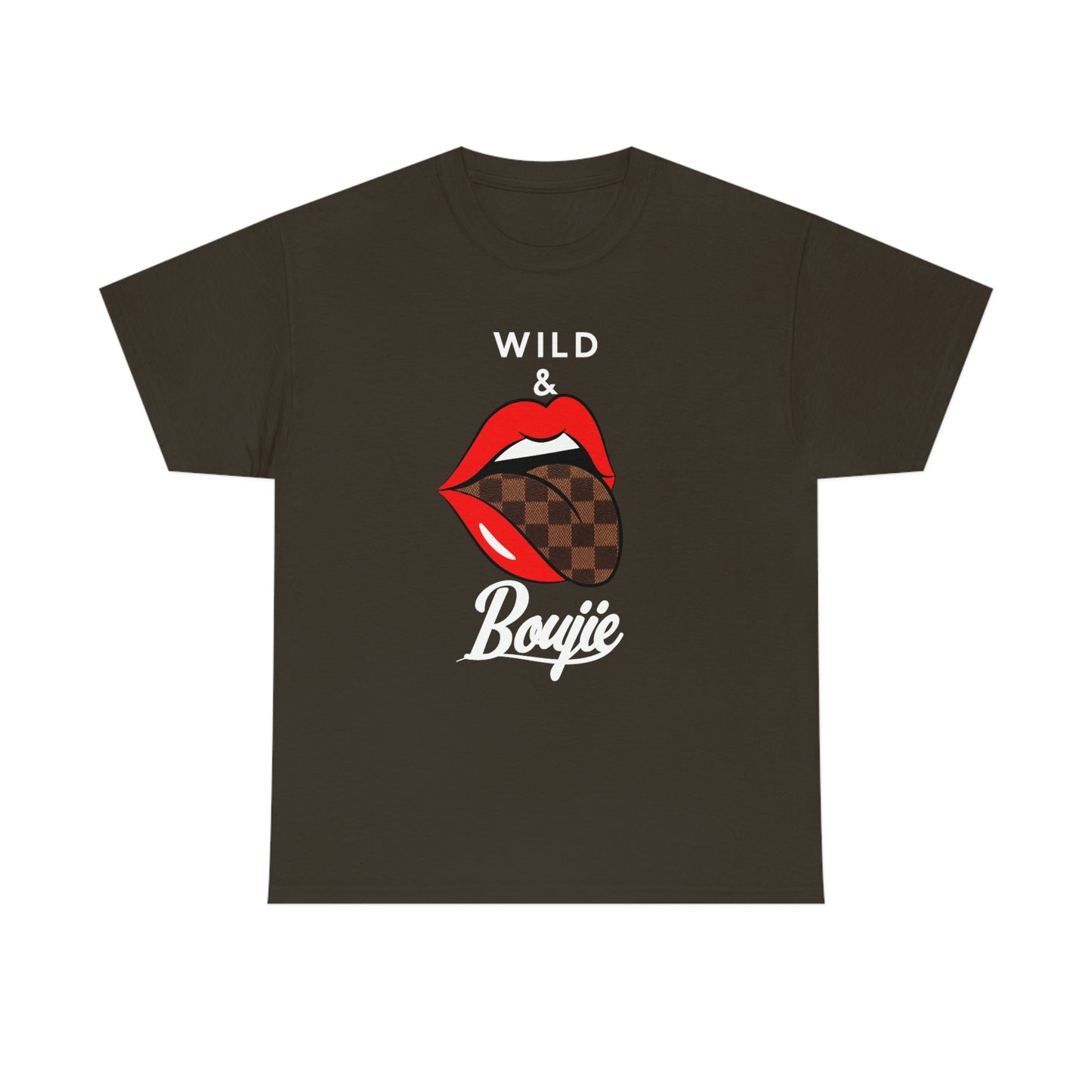 Wild and boujie red lip with white font