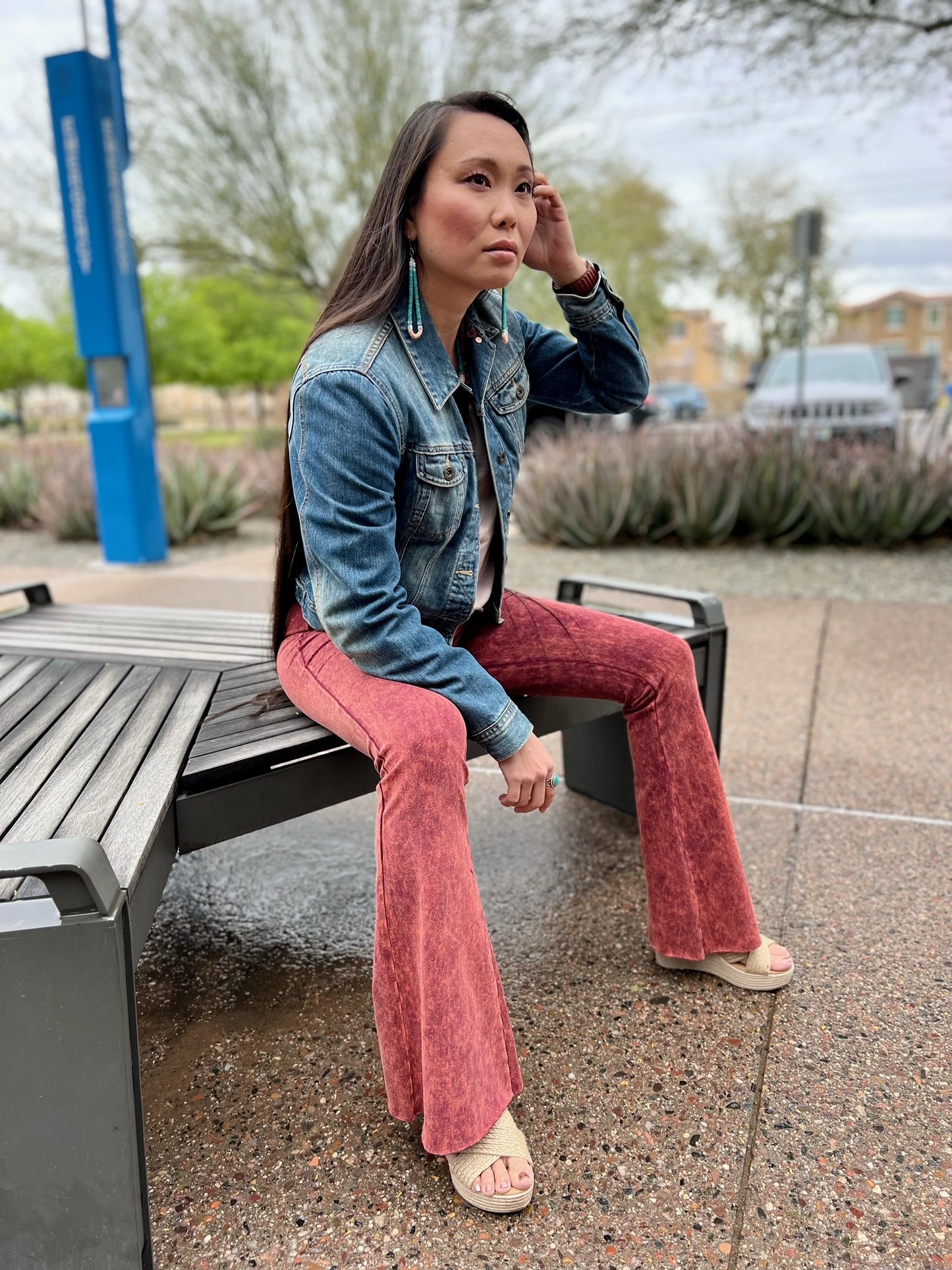 Mineral Wash Flare Stretch Pants