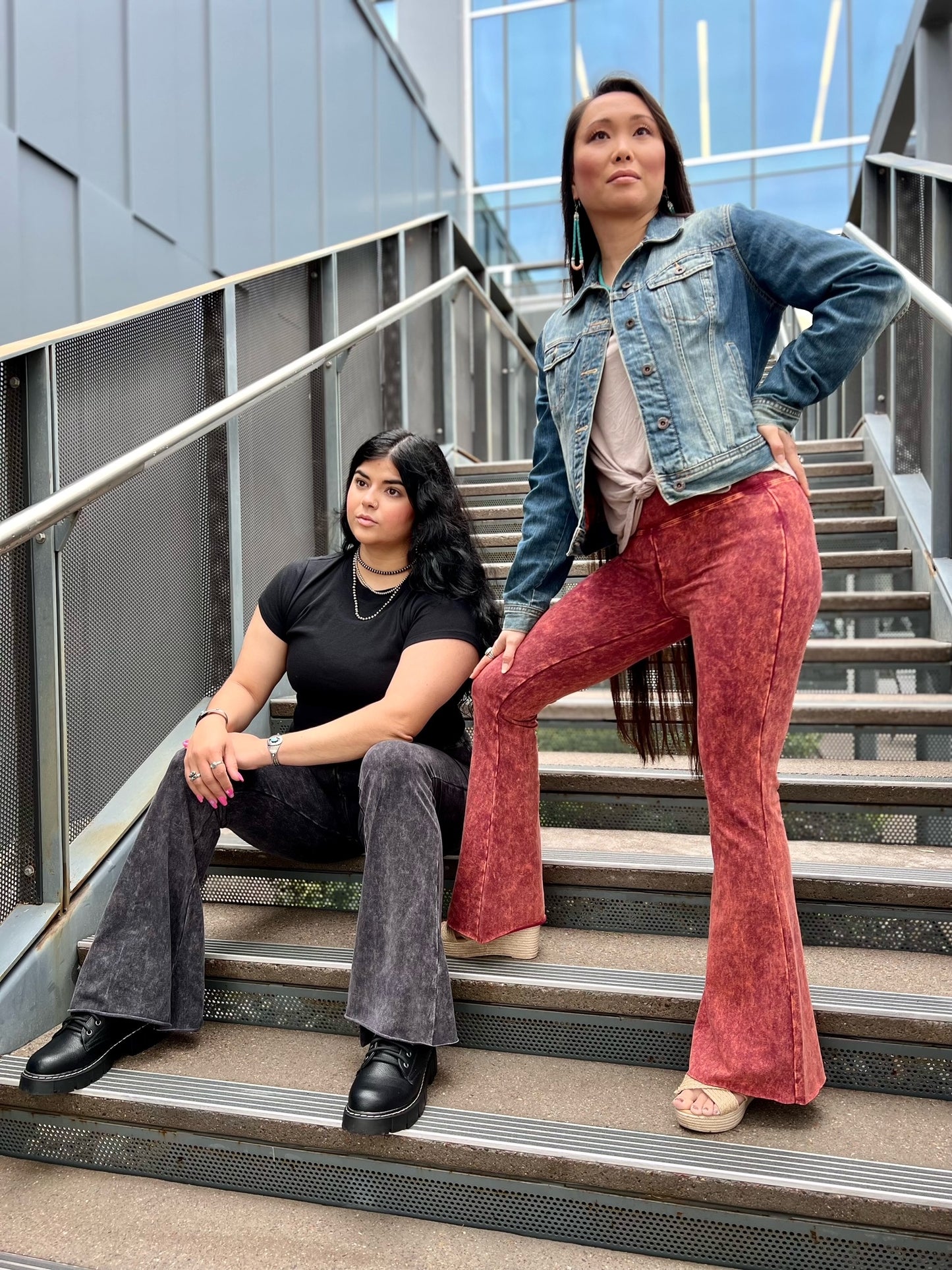 Mineral Wash Flare Stretch Pants
