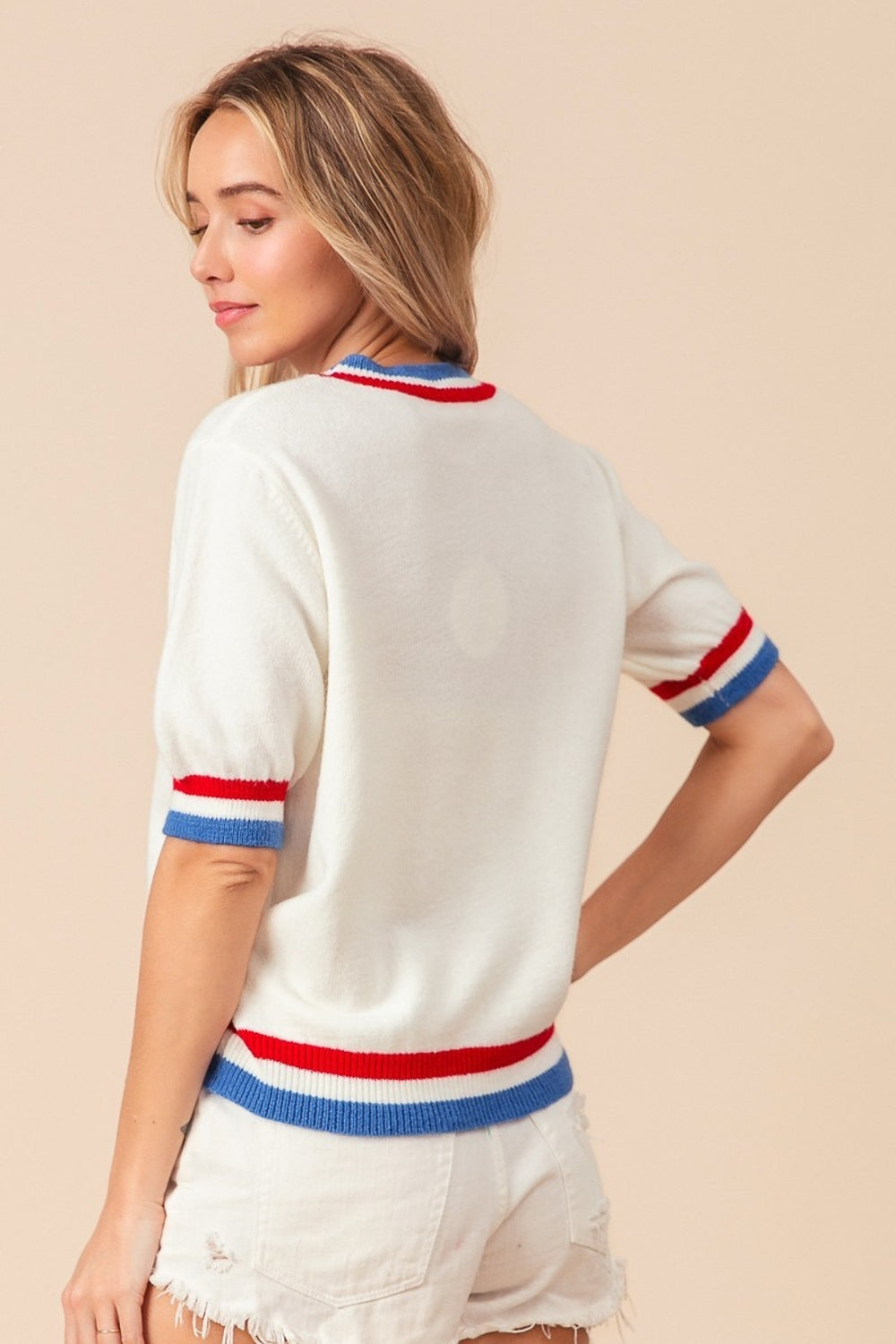 US Flag Theme Striped Heart Sweater