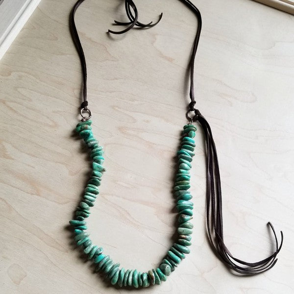 Natural Turquoise with Side Tie Leather Tassel