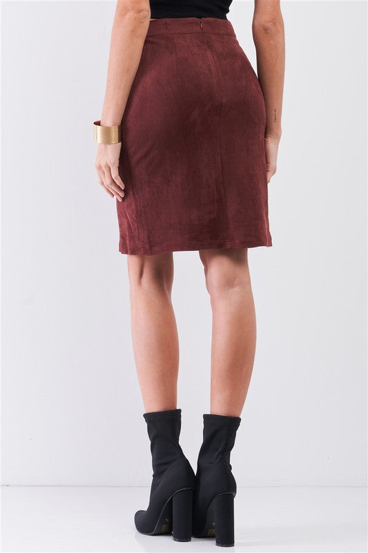 Suede High-Waisted Asymmetrical Stitch Mini Skirt