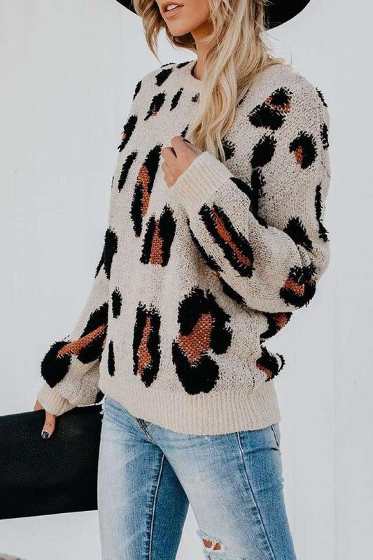 Cheetah Round Neck Knit Sweater