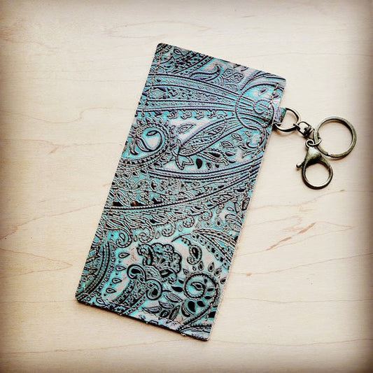 Leather Sunglasses Case-Turquoise Brown Paisley