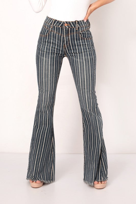 Mid Rise Comfort Stretch  Striped Flared Pants
