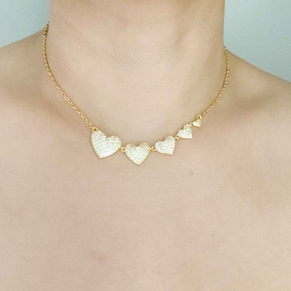 Five Hearts Side Hanging Necklace