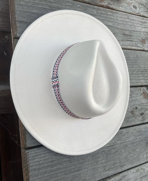 Wide Brim Panama Hat in Vegan Felt with Jacquard Tape